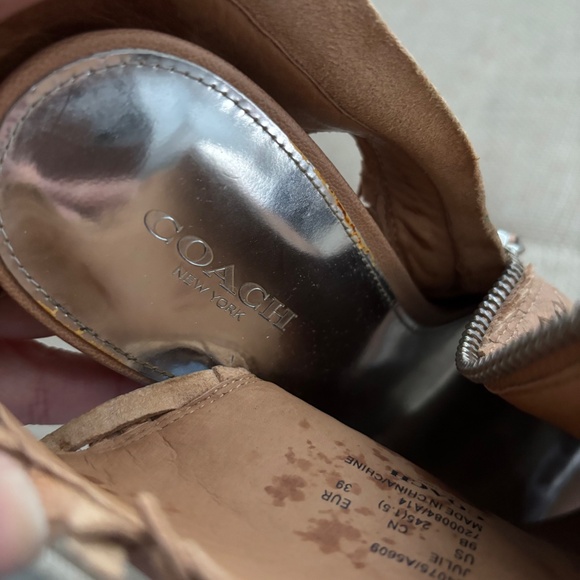 Coach Julie Tan Woven Leather Peep Toe Stiletto Heels Size 9 - Picture 9 of 9